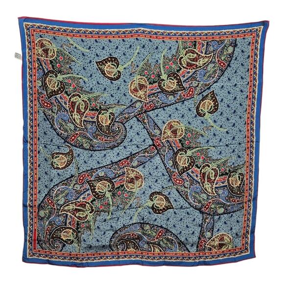 Vintage Oscar de La Rauta 100% Silk Paisley and Floral Scarf 31" x 31" Japan - Picture 5 of 6